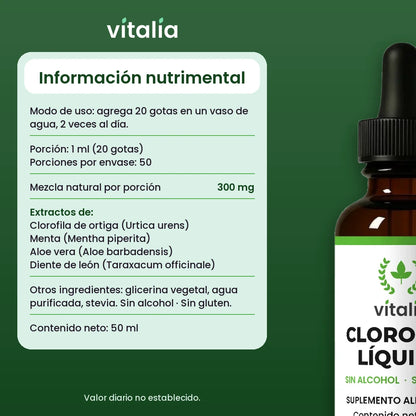 Información nutrimental clorofila líquida Vitalia