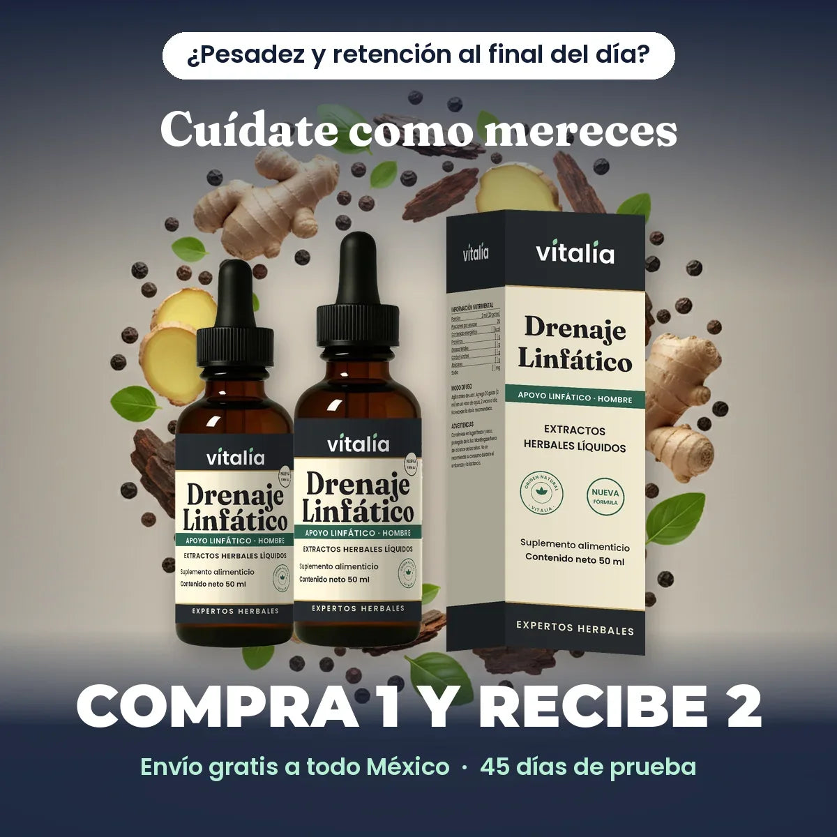 Gotas de drenaje linfático para hombre Vitalia